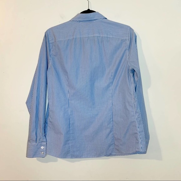 LANDS' END Blue & White Striped Button Down Shirt - Picture 6 of 8